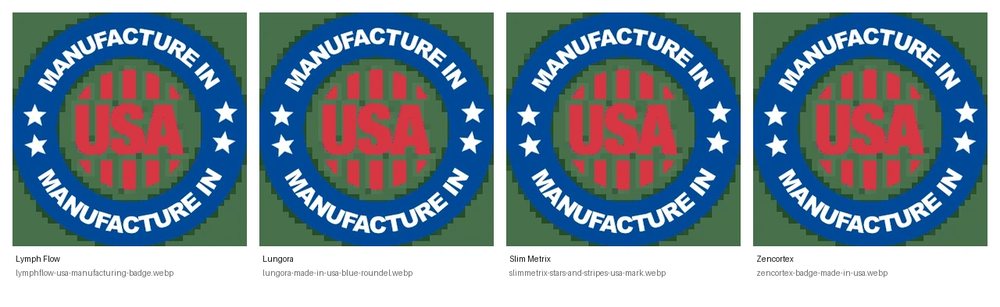 The same made-in-USA roundel as supplied with four different brands, each under a different filename, all reading MANUFACTURE IN twice around the ring